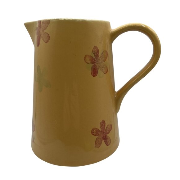 Vintage RARE Liddy Yellow Ceramic Retro Pitcher Floral Artist Signed Collectable - Picture 2 of 9